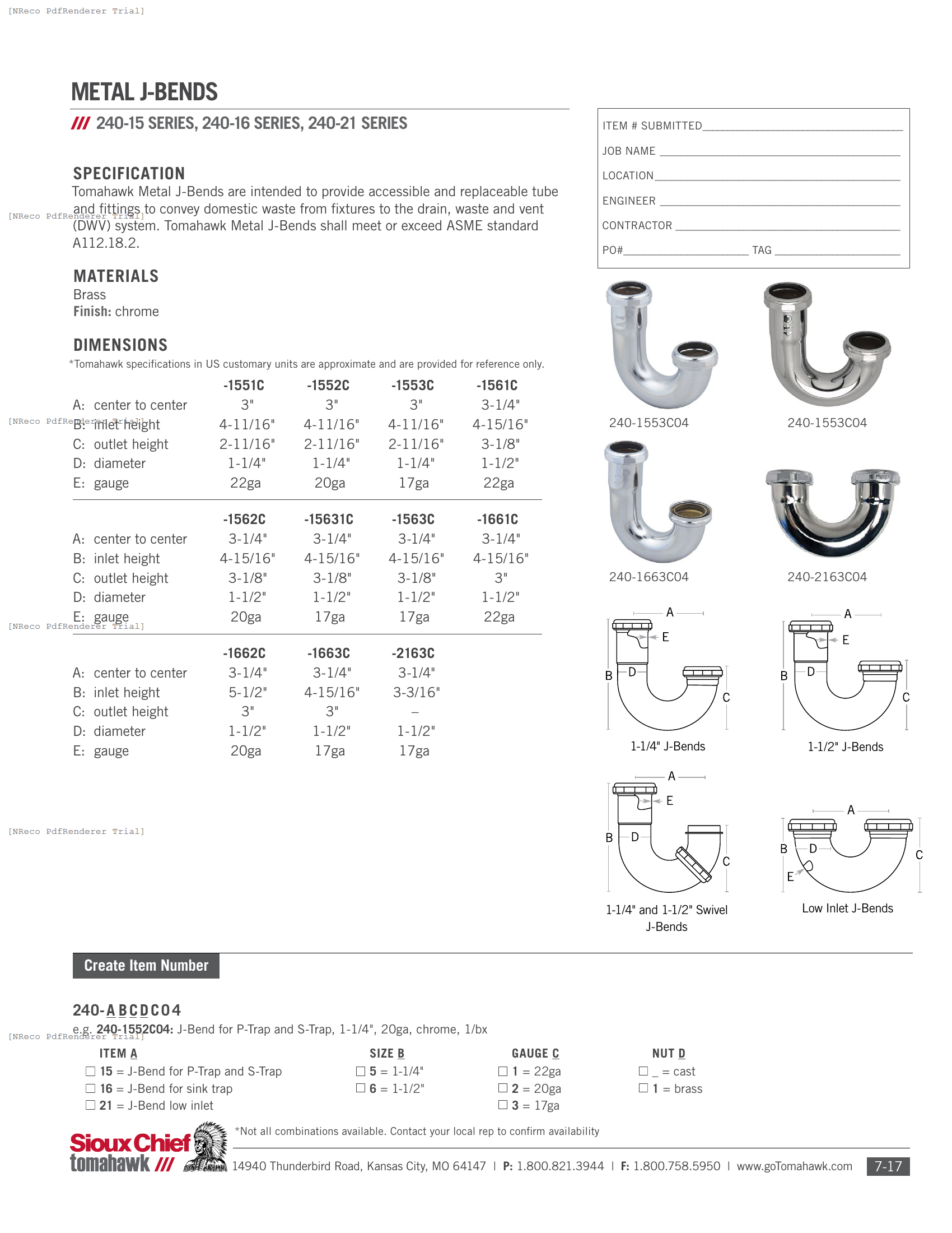 240 SERIES - METAL J-BEND - SPEC SHEET.PDF Specification Document